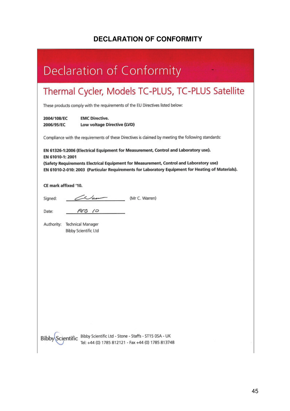 Techne TC-PLUS Satellite User Manual | Page 45 / 45