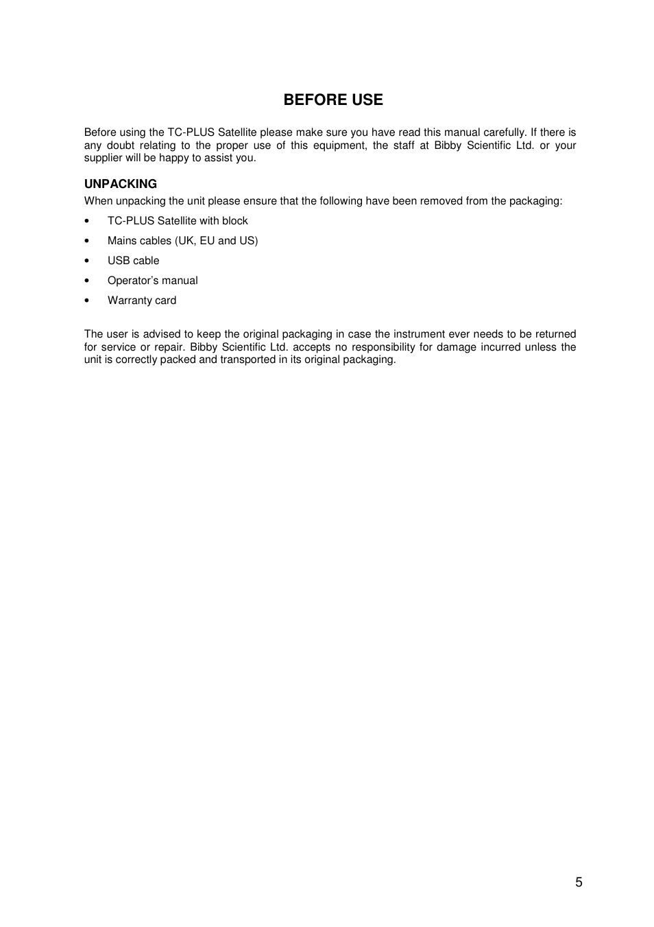 Before use | Techne TC-PLUS Satellite User Manual | Page 5 / 45