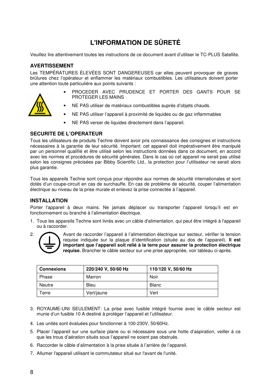 L'information de sûreté | Techne TC-PLUS Satellite User Manual | Page 8 / 45