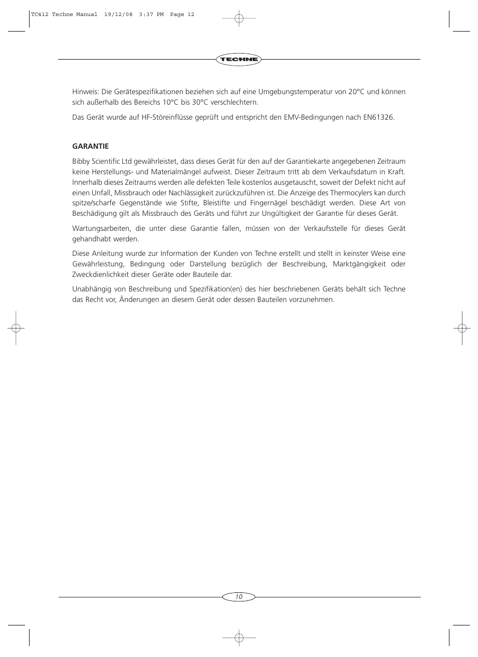 Techne TC-412 User Manual | Page 12 / 52