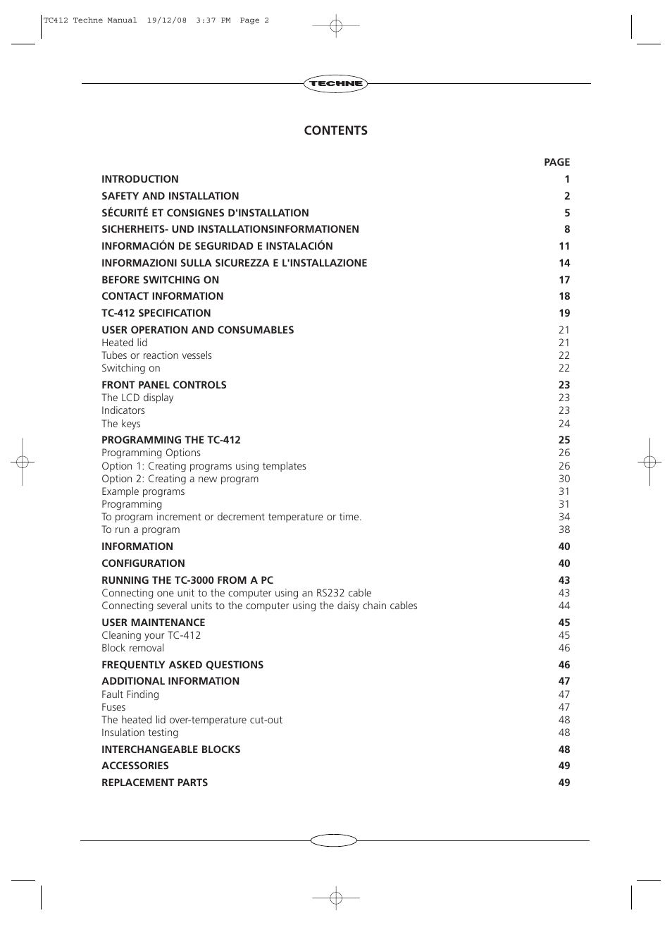 Techne TC-412 User Manual | Page 2 / 52