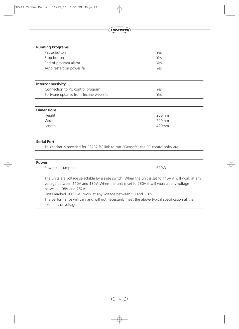 Techne TC-412 User Manual | Page 22 / 52