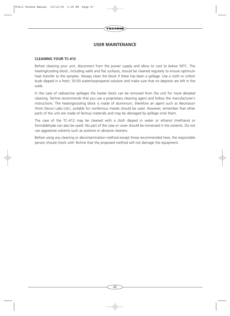 Techne TC-412 User Manual | Page 47 / 52