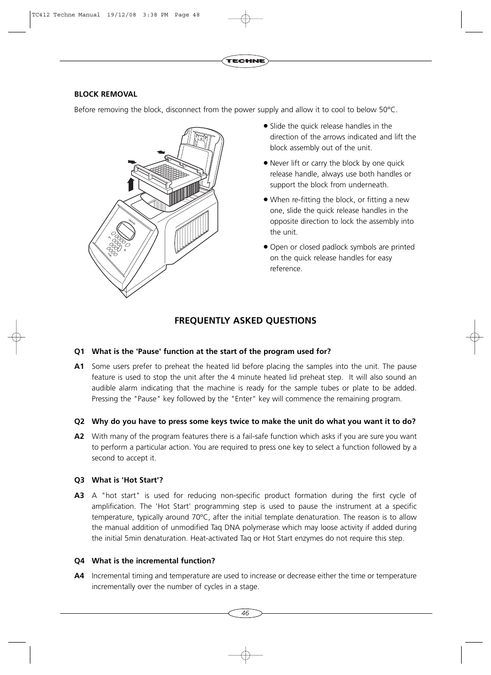 Frequently asked questions | Techne TC-412 User Manual | Page 48 / 52