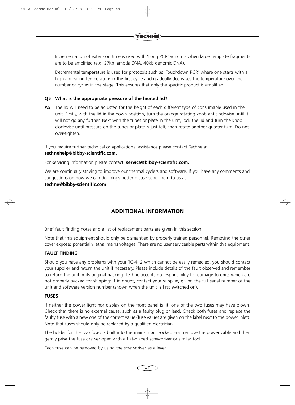 Techne TC-412 User Manual | Page 49 / 52