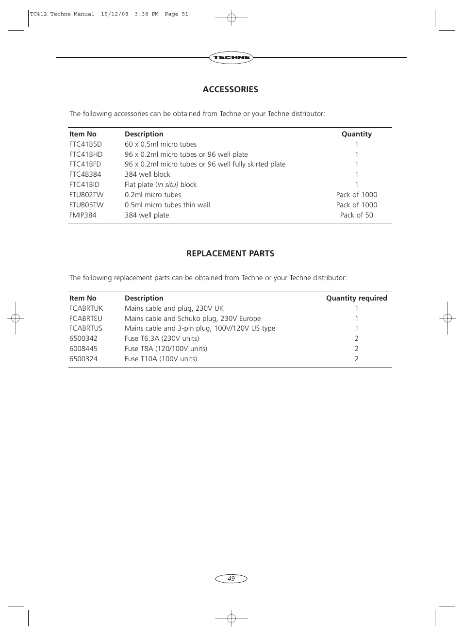 Techne TC-412 User Manual | Page 51 / 52