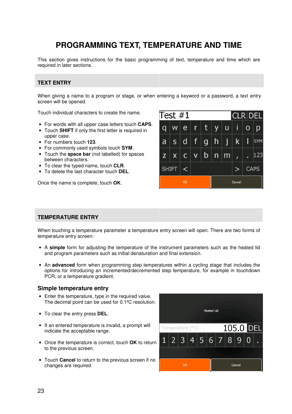 Programming text, temperature and time | Techne PrimeG User Manual | Page 24 / 67