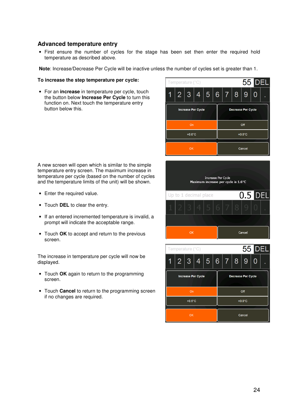 24 advanced temperature entry | Techne PrimeG User Manual | Page 25 / 67