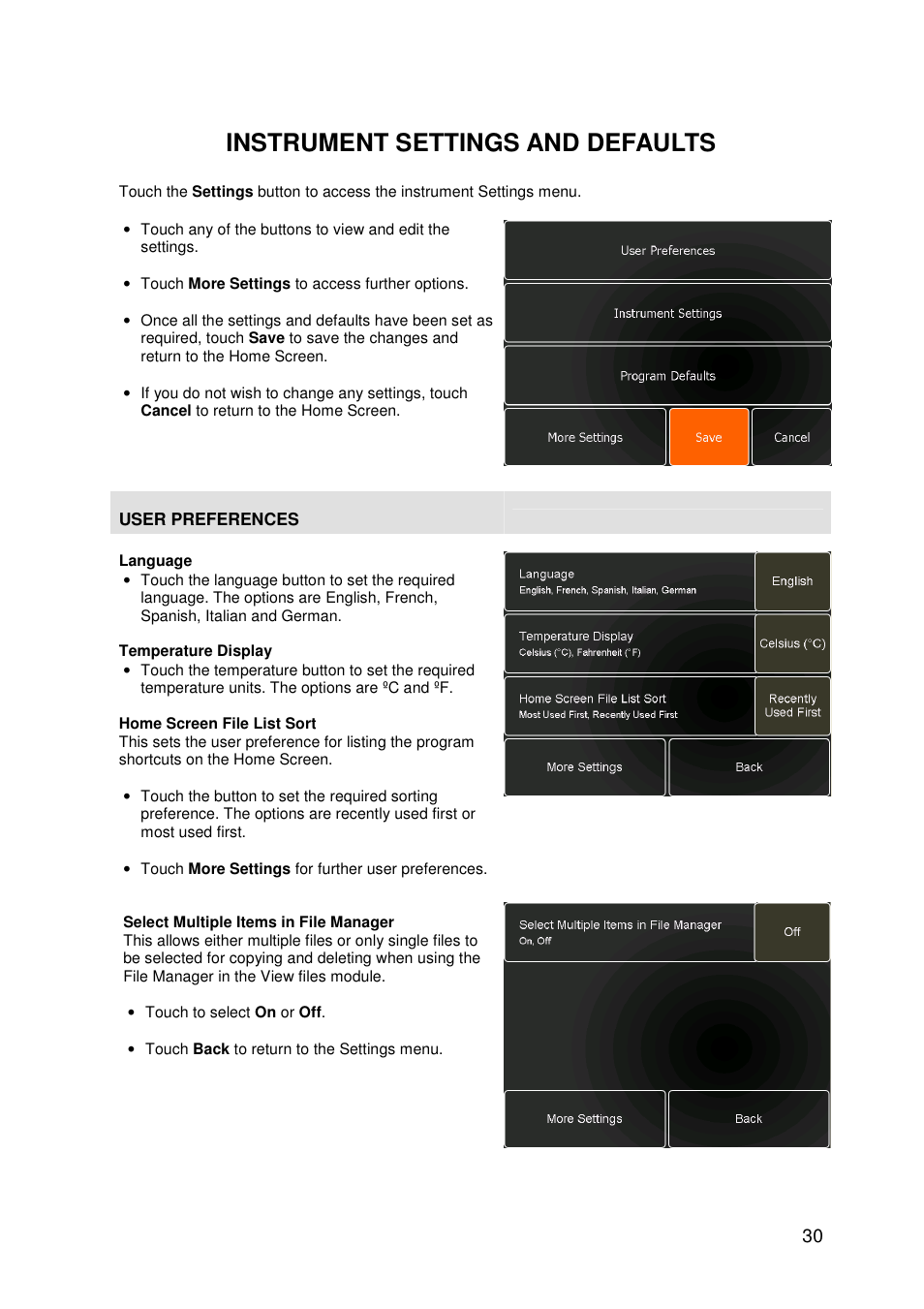 Instrument settings and defaults | Techne PrimeG User Manual | Page 31 / 67