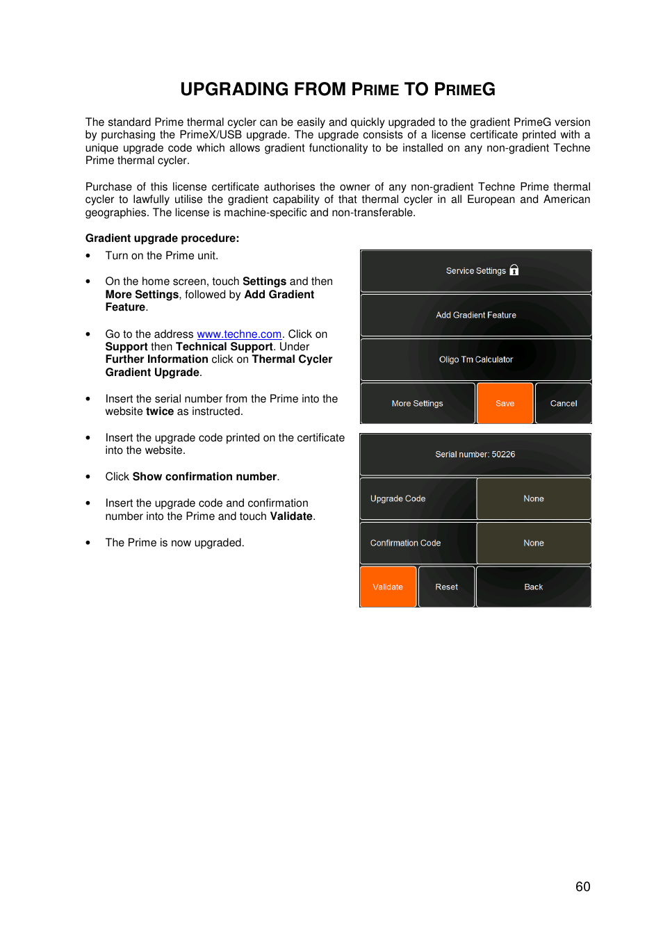 Upgrading from p | Techne PrimeG User Manual | Page 61 / 67