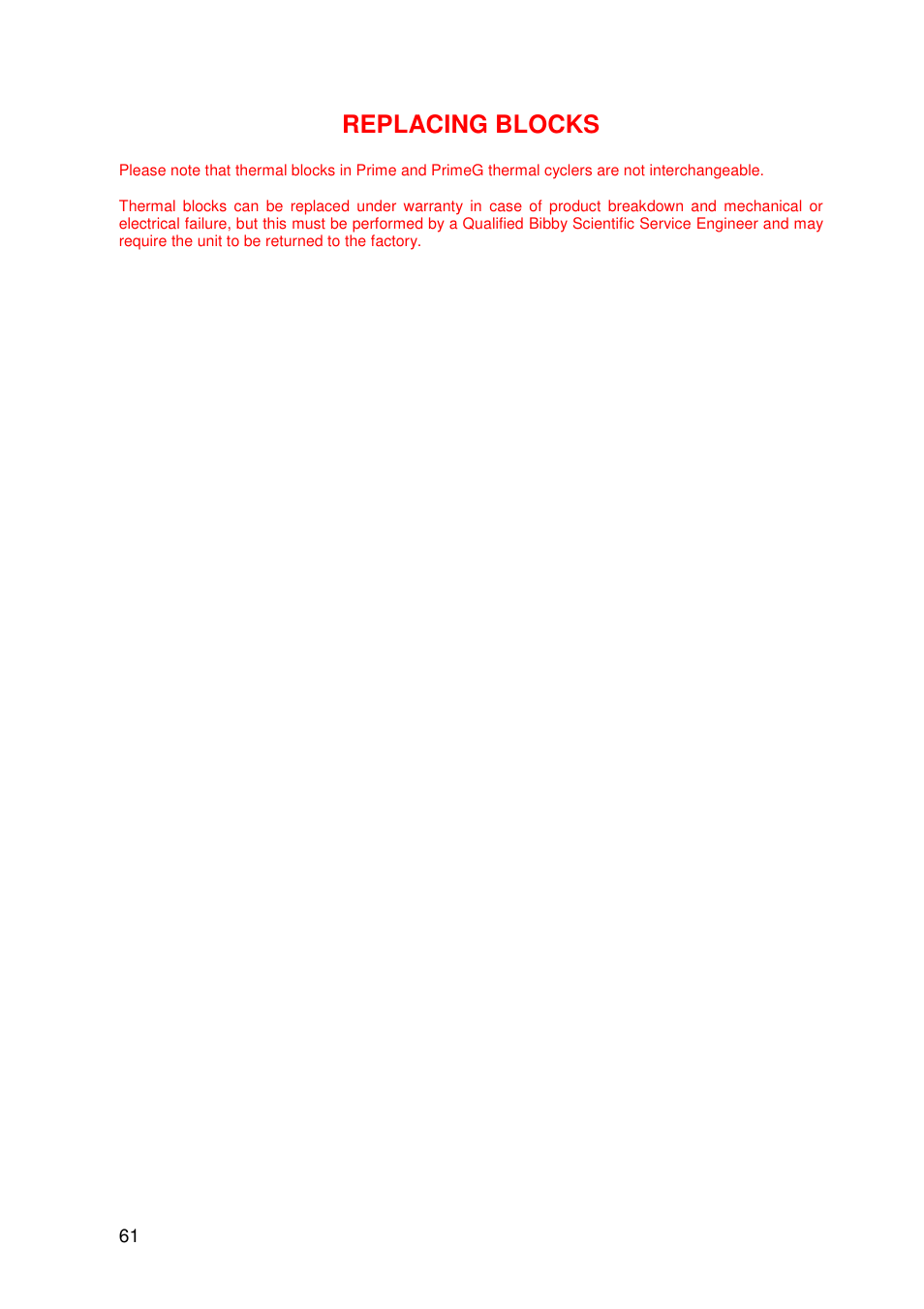 Replacing blocks | Techne PrimeG User Manual | Page 62 / 67