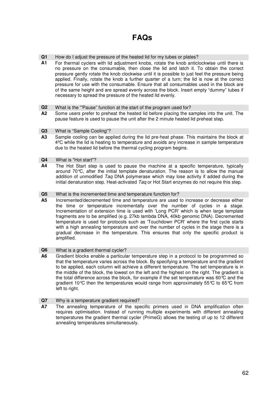 Faqs | Techne PrimeG User Manual | Page 63 / 67