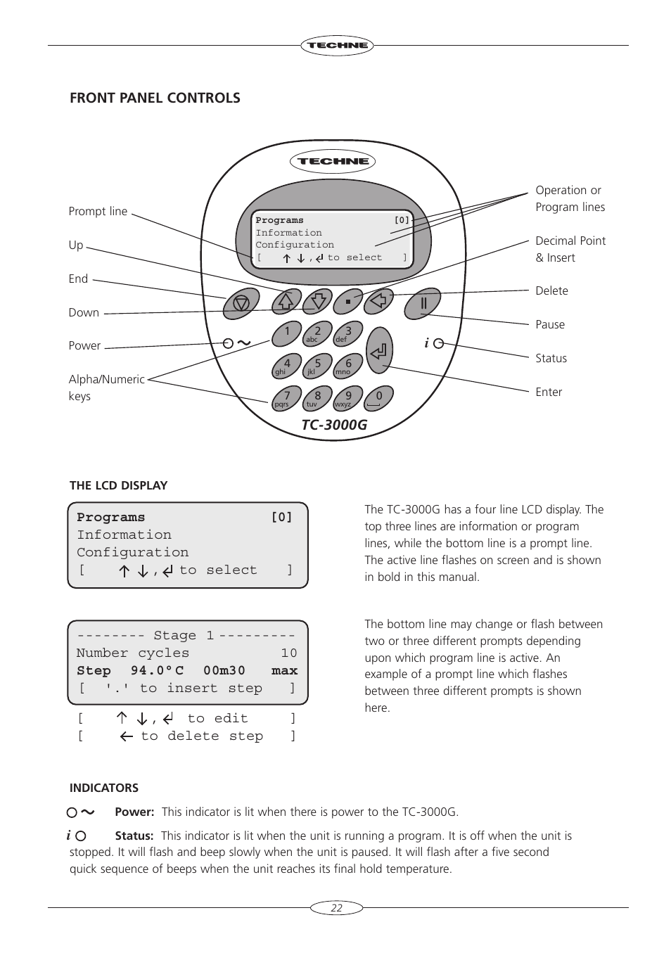 Front panel controls, Tc-3000g | Techne TC-3000G User Manual | Page 24 / 56