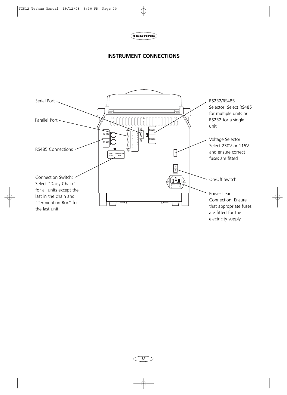Instrument connections | Techne TC-512 User Manual | Page 20 / 56