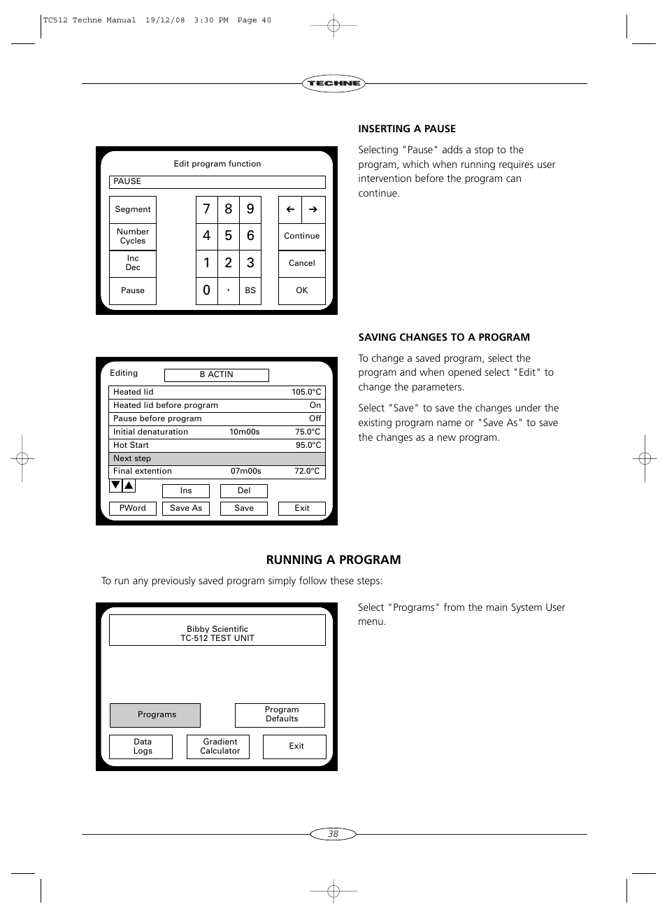 Running a program | Techne TC-512 User Manual | Page 40 / 56