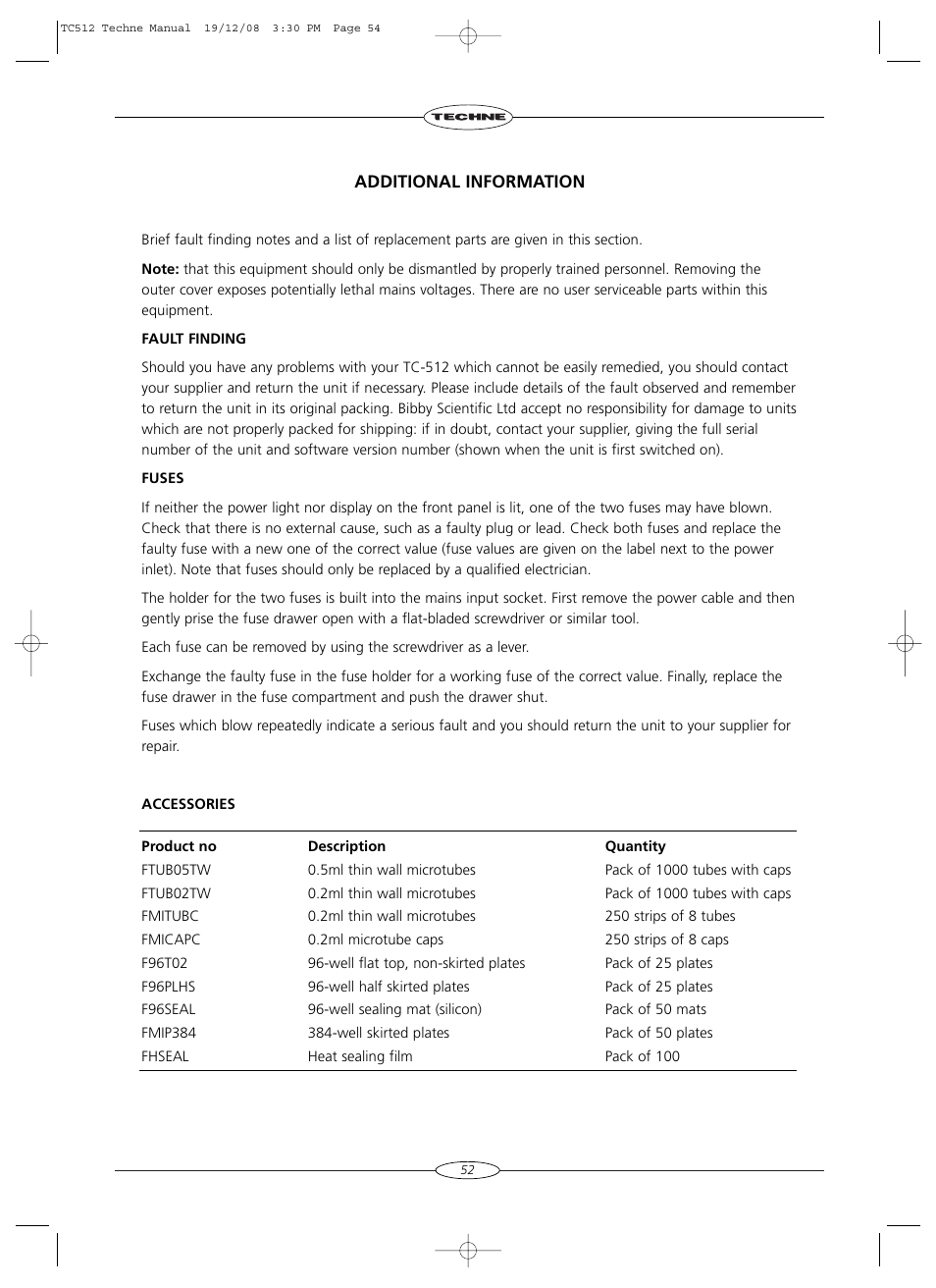 Techne TC-512 User Manual | Page 54 / 56
