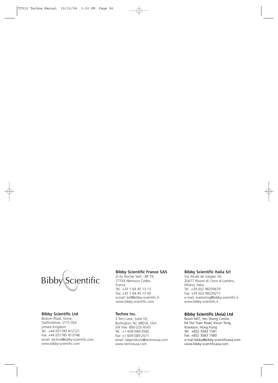 Techne TC-512 User Manual | Page 56 / 56