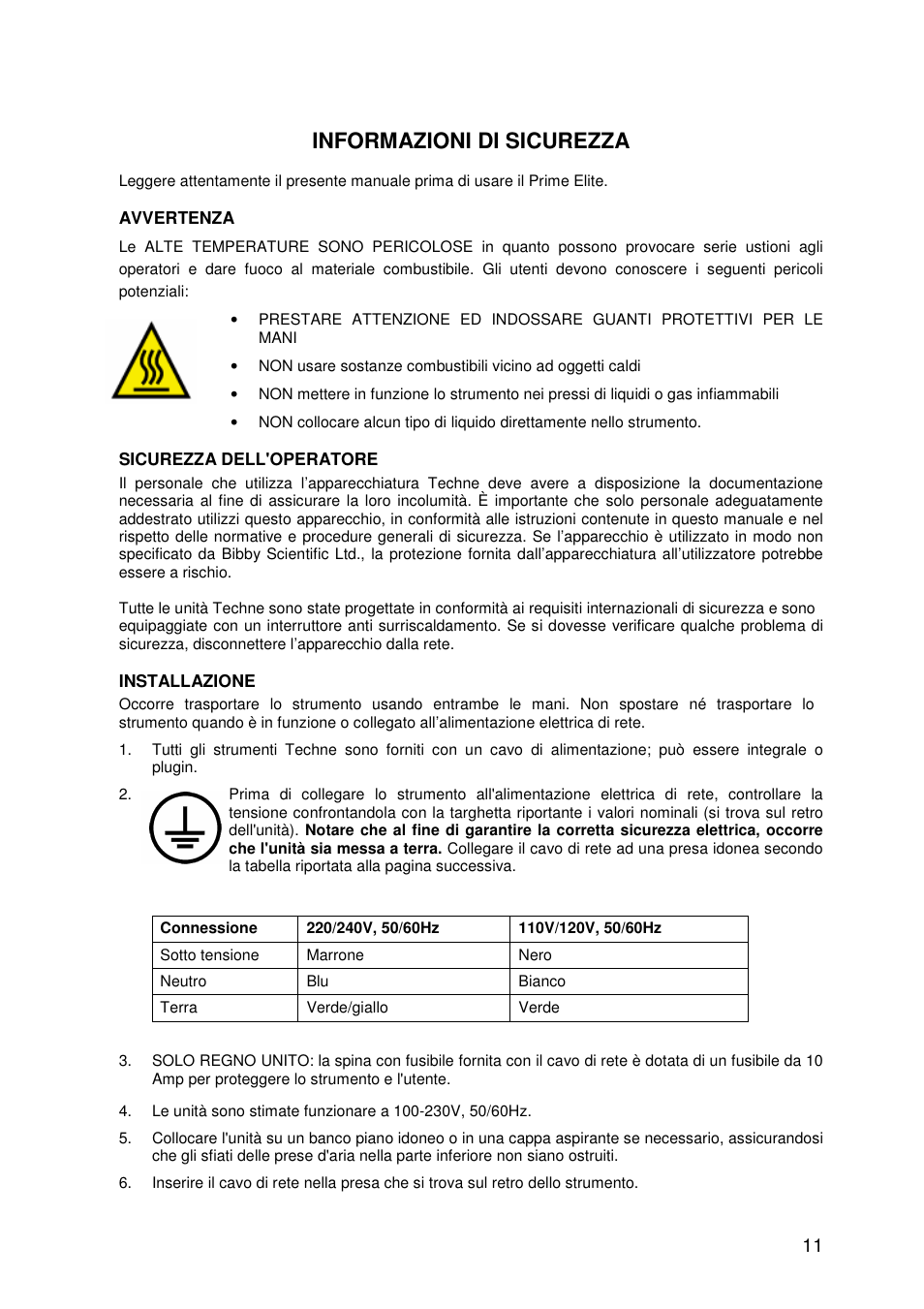 Informazioni di sicurezza | Techne Prime Elite User Manual | Page 13 / 69