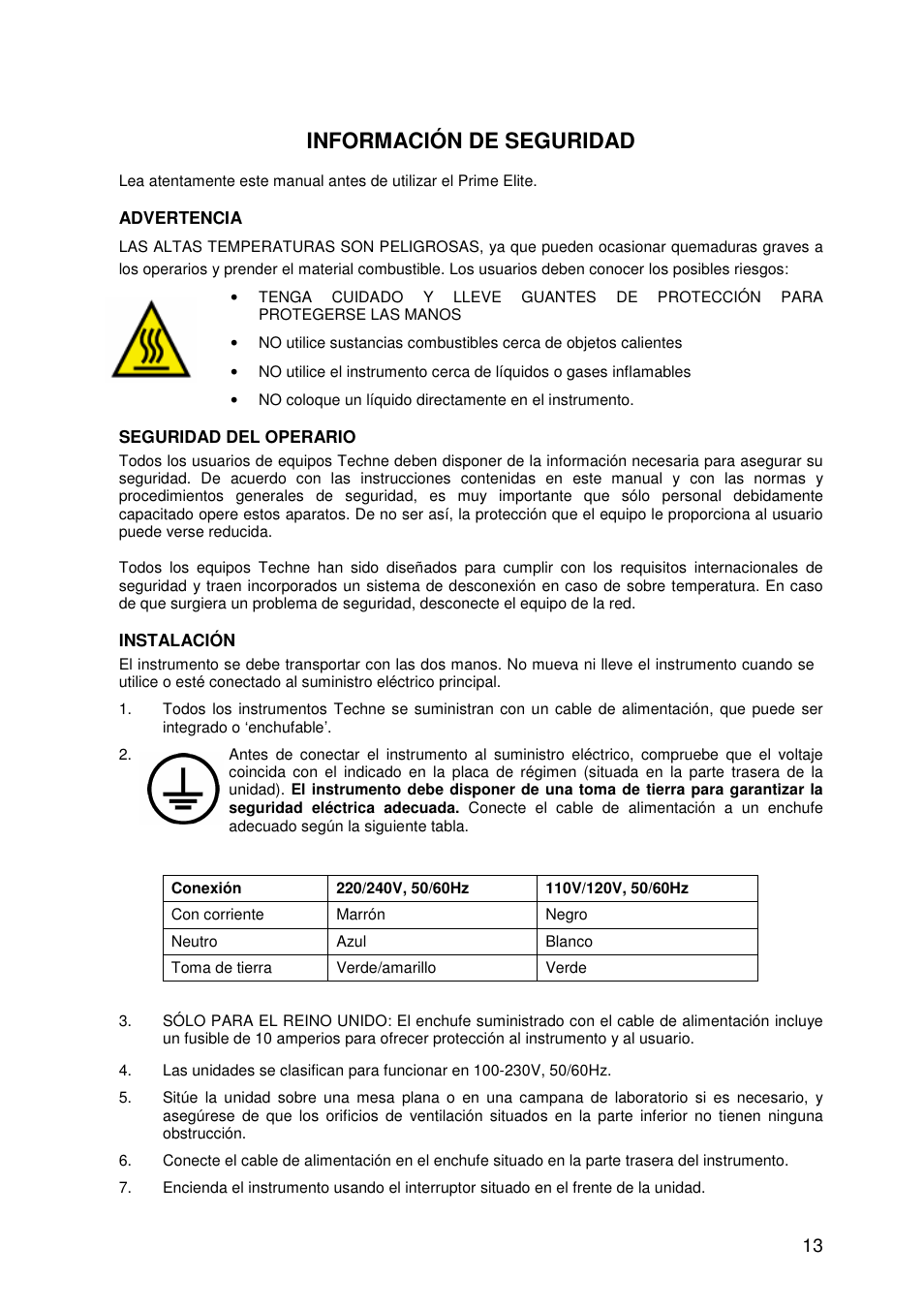 Información de seguridad | Techne Prime Elite User Manual | Page 15 / 69