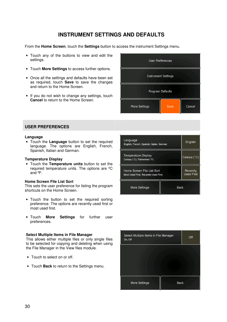 Instrument settings and defaults | Techne Prime Elite User Manual | Page 32 / 69