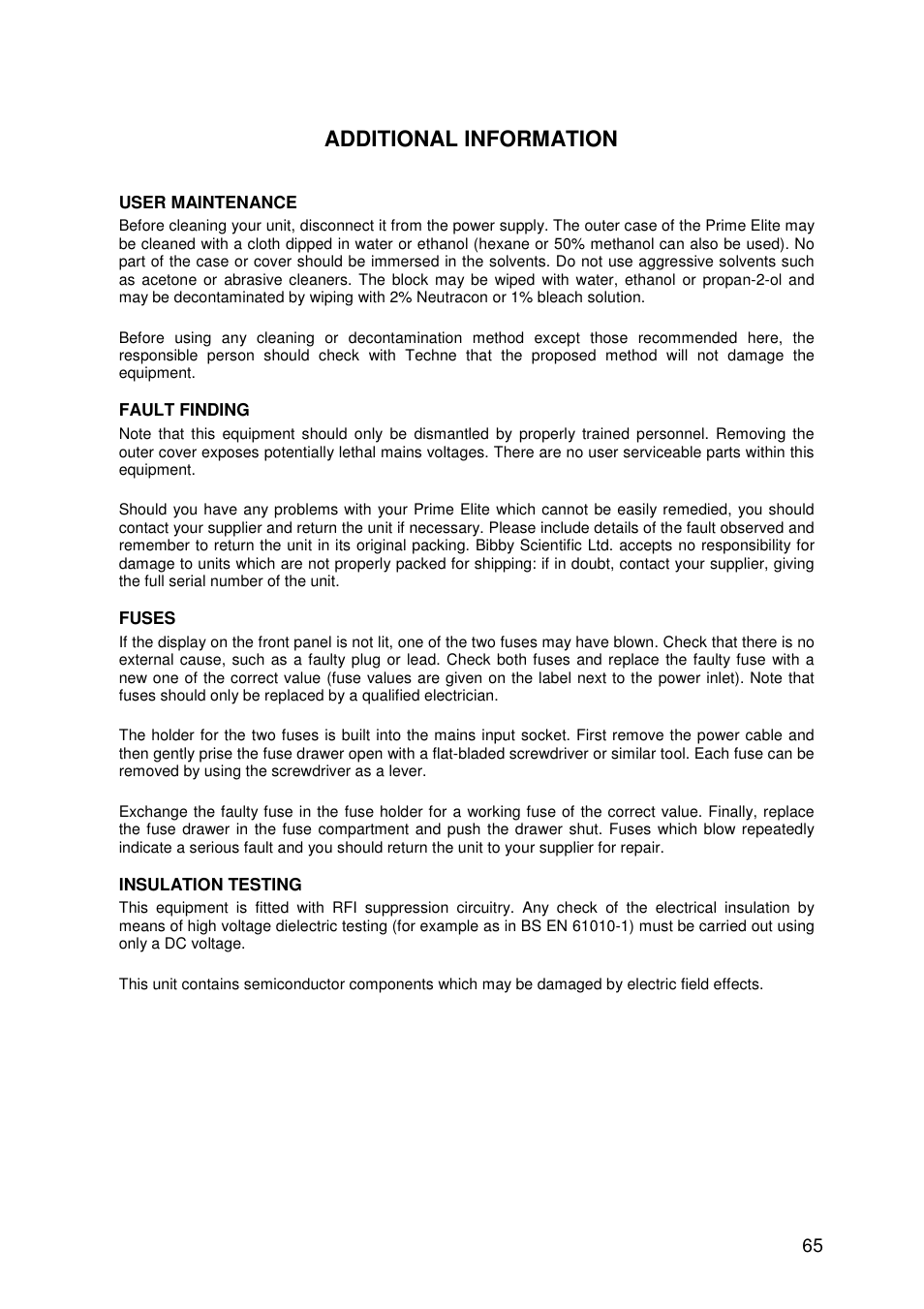 Additional information | Techne Prime Elite User Manual | Page 67 / 69