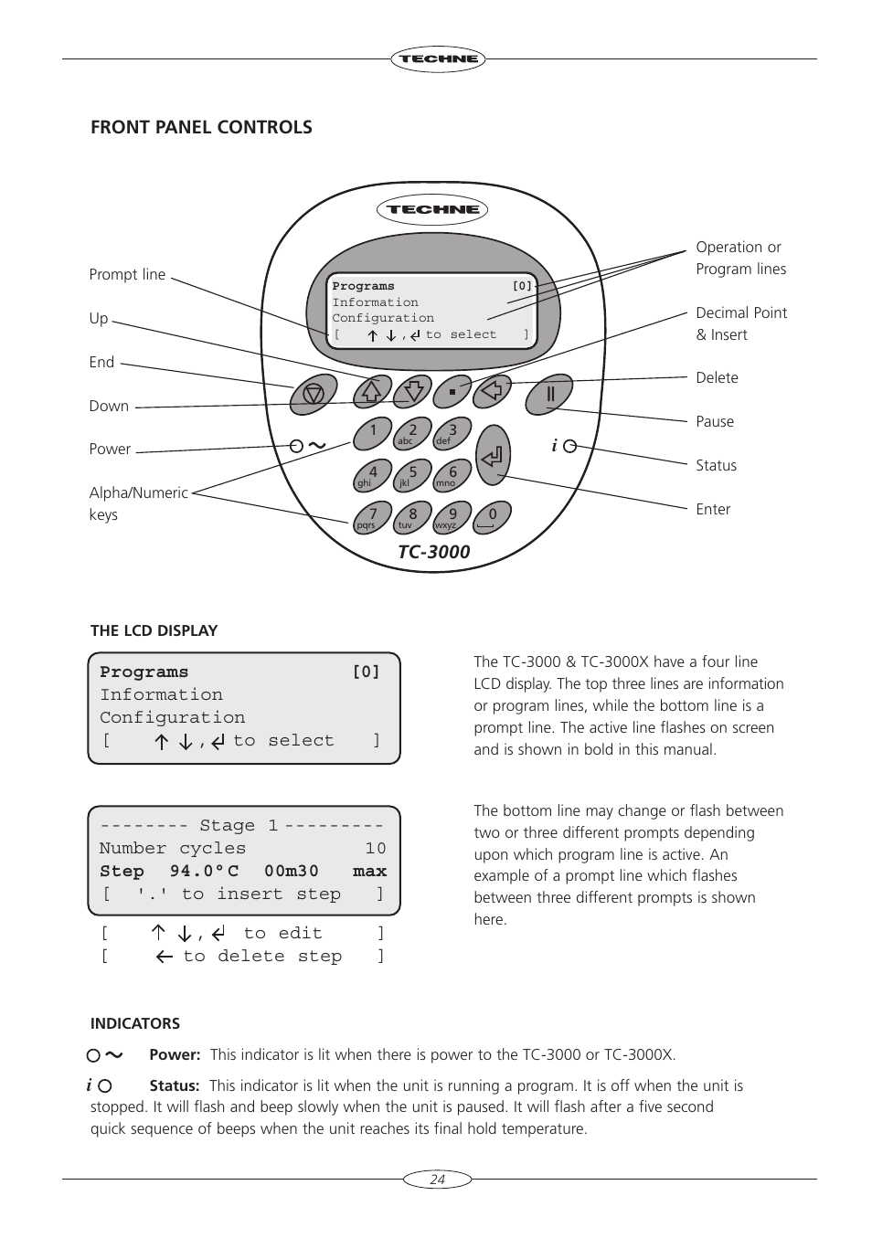 Front panel controls, Tc-3000 | Techne TC-3000X User Manual | Page 26 / 55