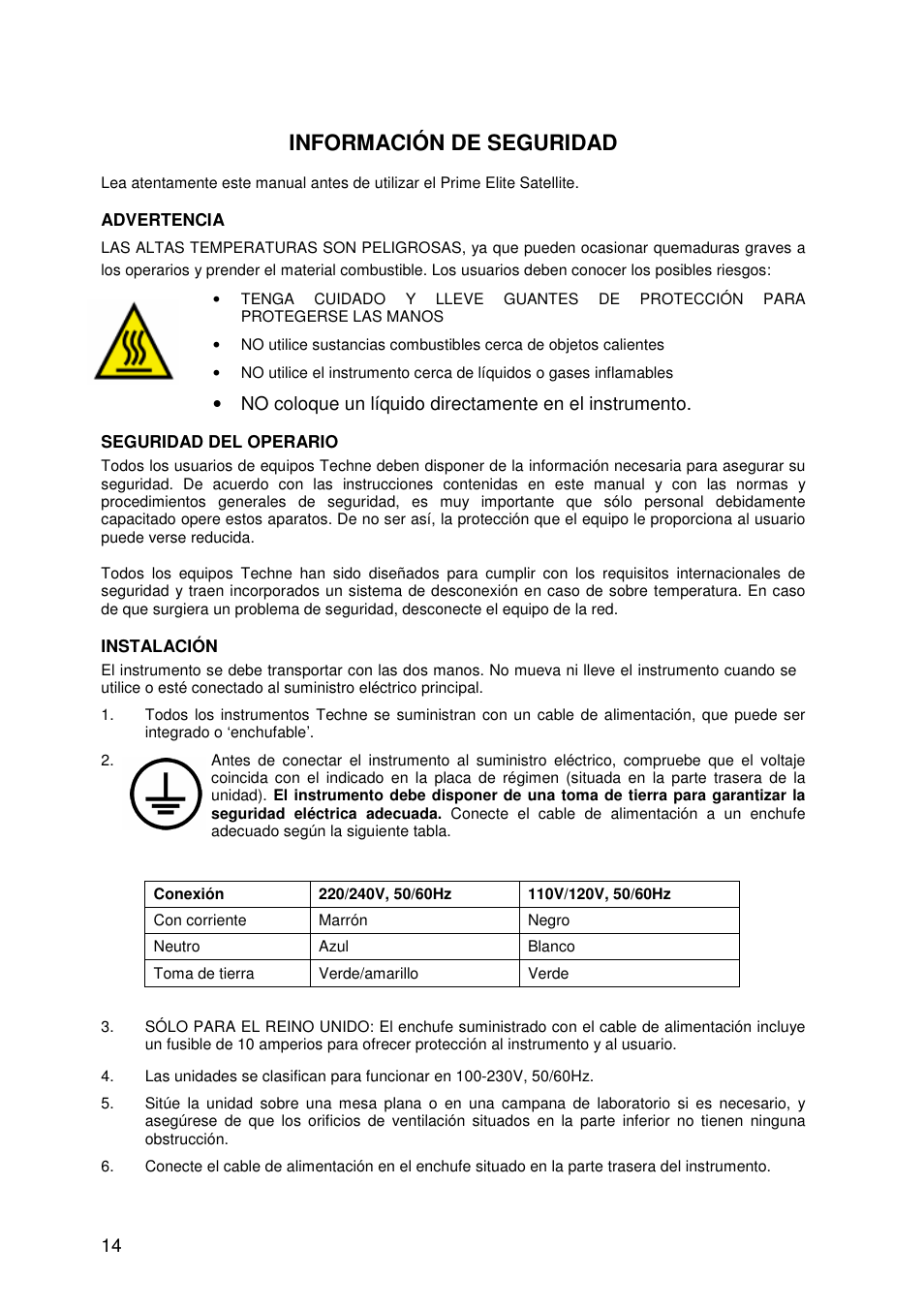 Información de seguridad | Techne Prime Elite Satellite User Manual | Page 14 / 45