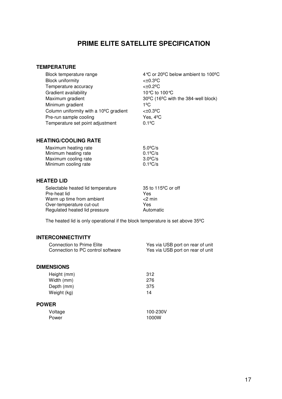 Prime elite satellite specification | Techne Prime Elite Satellite User Manual | Page 17 / 45