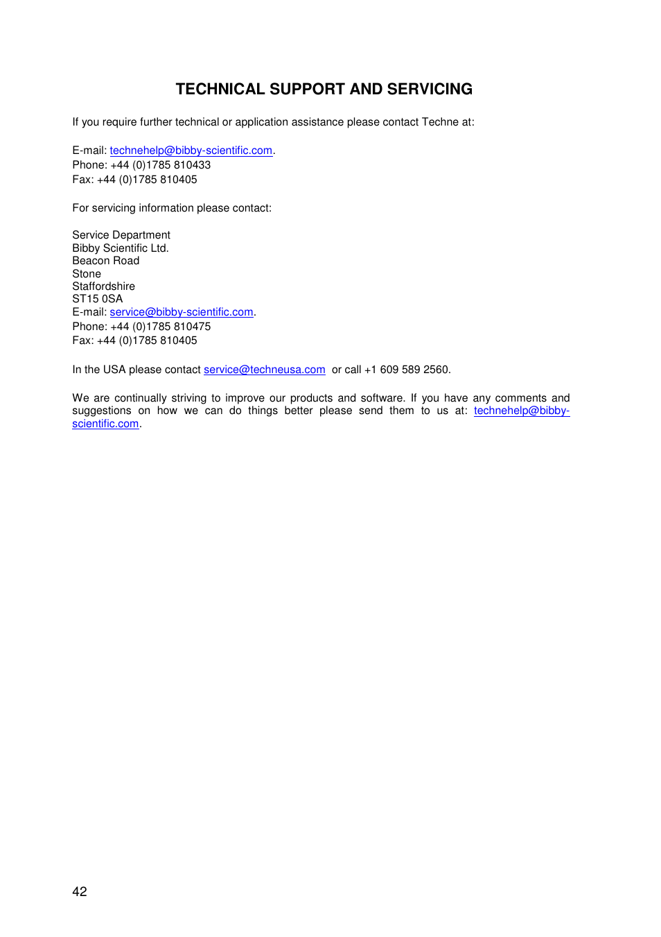Technical support and servicing | Techne Prime Elite Satellite User Manual | Page 42 / 45
