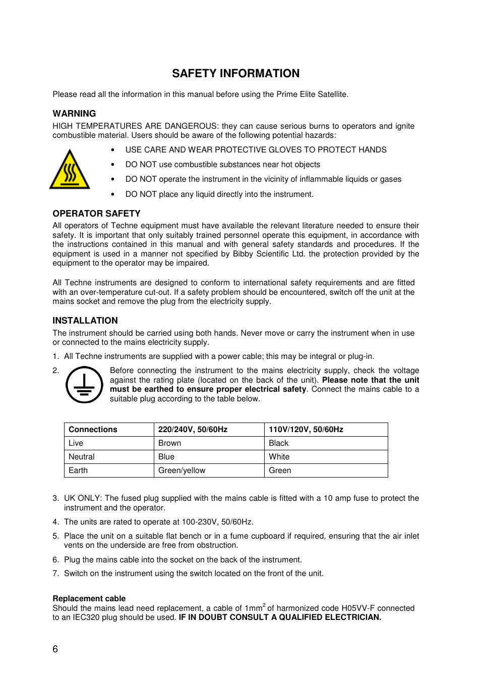 Safety information | Techne Prime Elite Satellite User Manual | Page 6 / 45