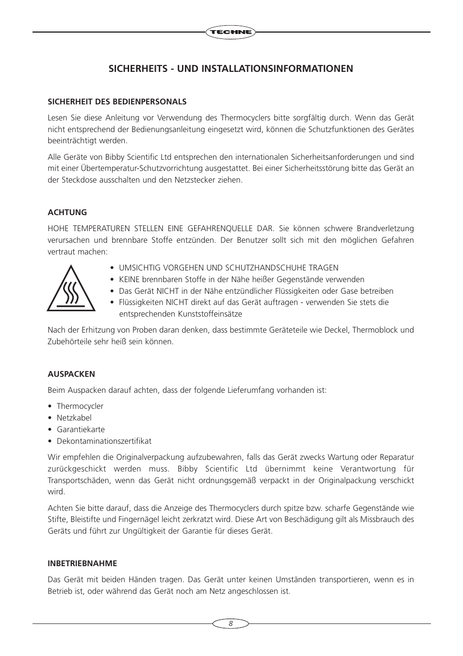 Sicherheits - und installationsinformationen | Techne TC-4000 User Manual | Page 10 / 52