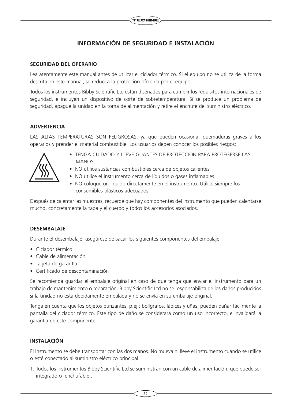Información de seguridad e instalación | Techne TC-4000 User Manual | Page 13 / 52