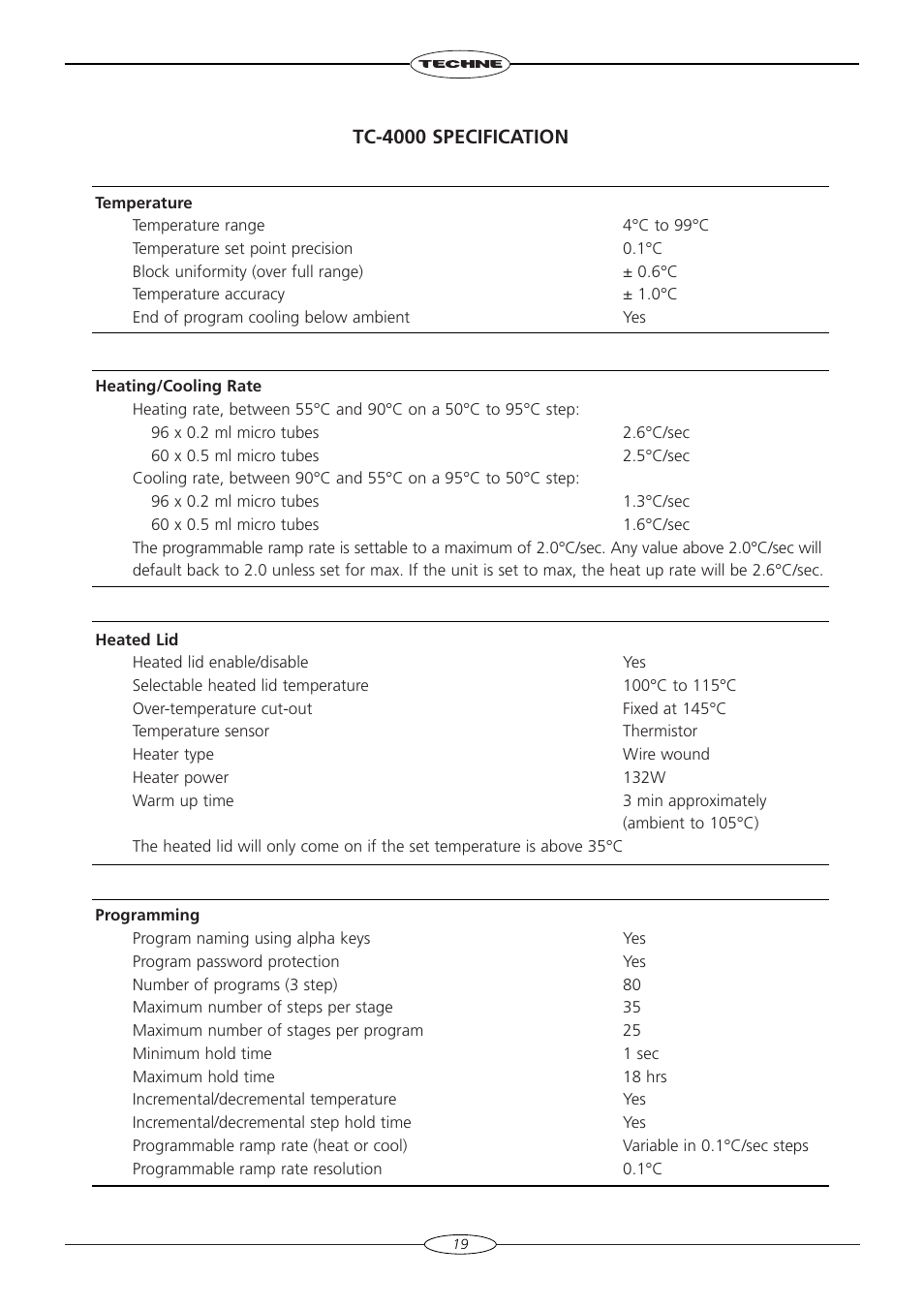 Tc-4000 specification | Techne TC-4000 User Manual | Page 21 / 52