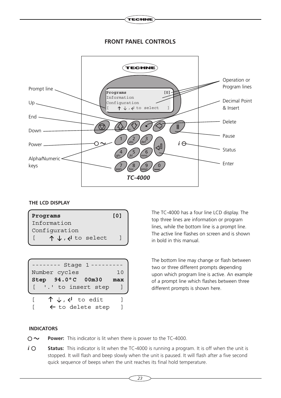 Front panel controls, Tc-4000 | Techne TC-4000 User Manual | Page 25 / 52