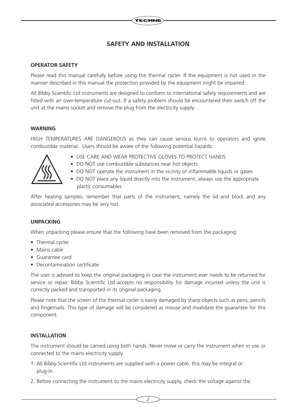 Safety and installation | Techne TC-4000 User Manual | Page 4 / 52