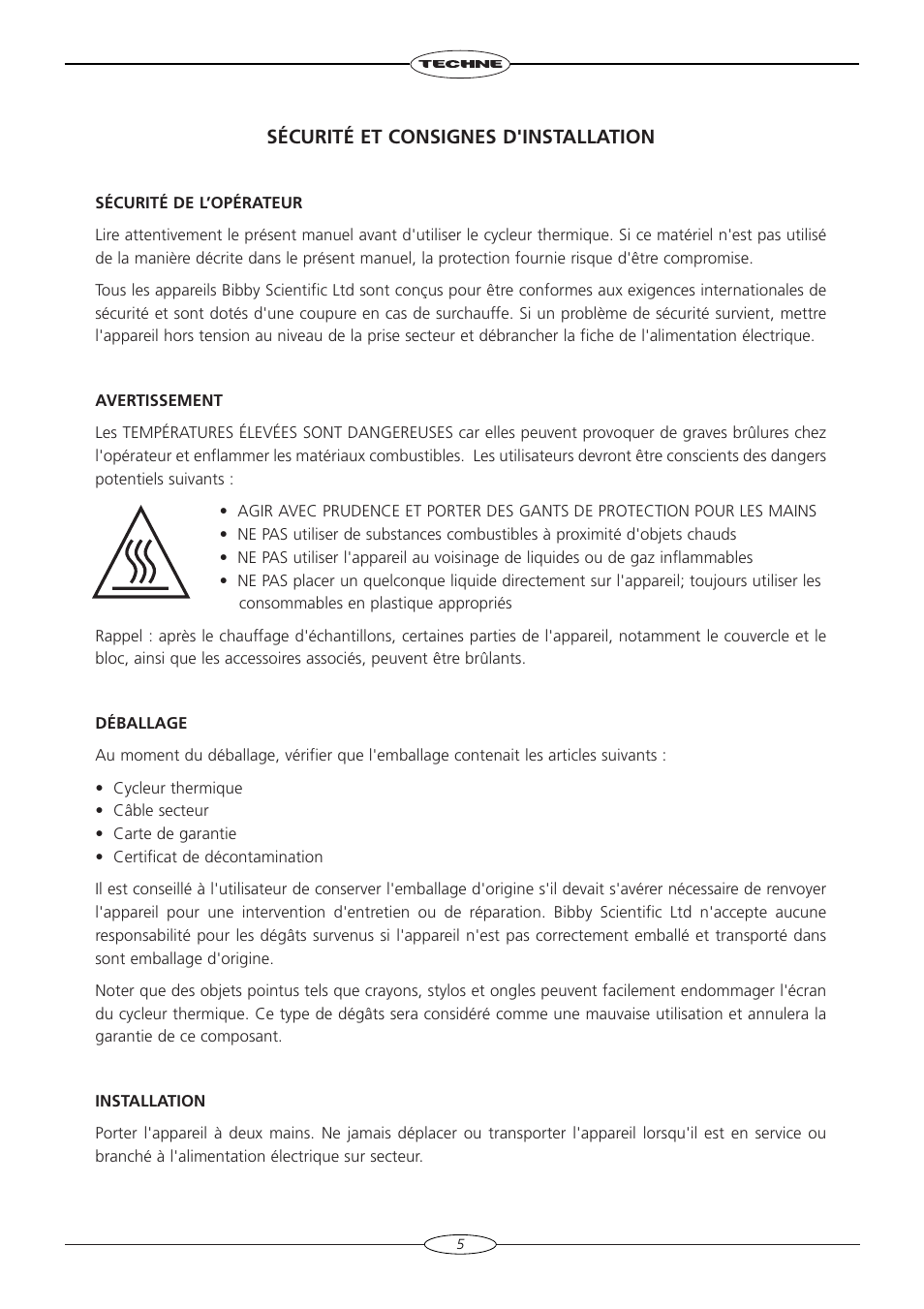Sécurité et consignes d'installation | Techne TC-4000 User Manual | Page 7 / 52