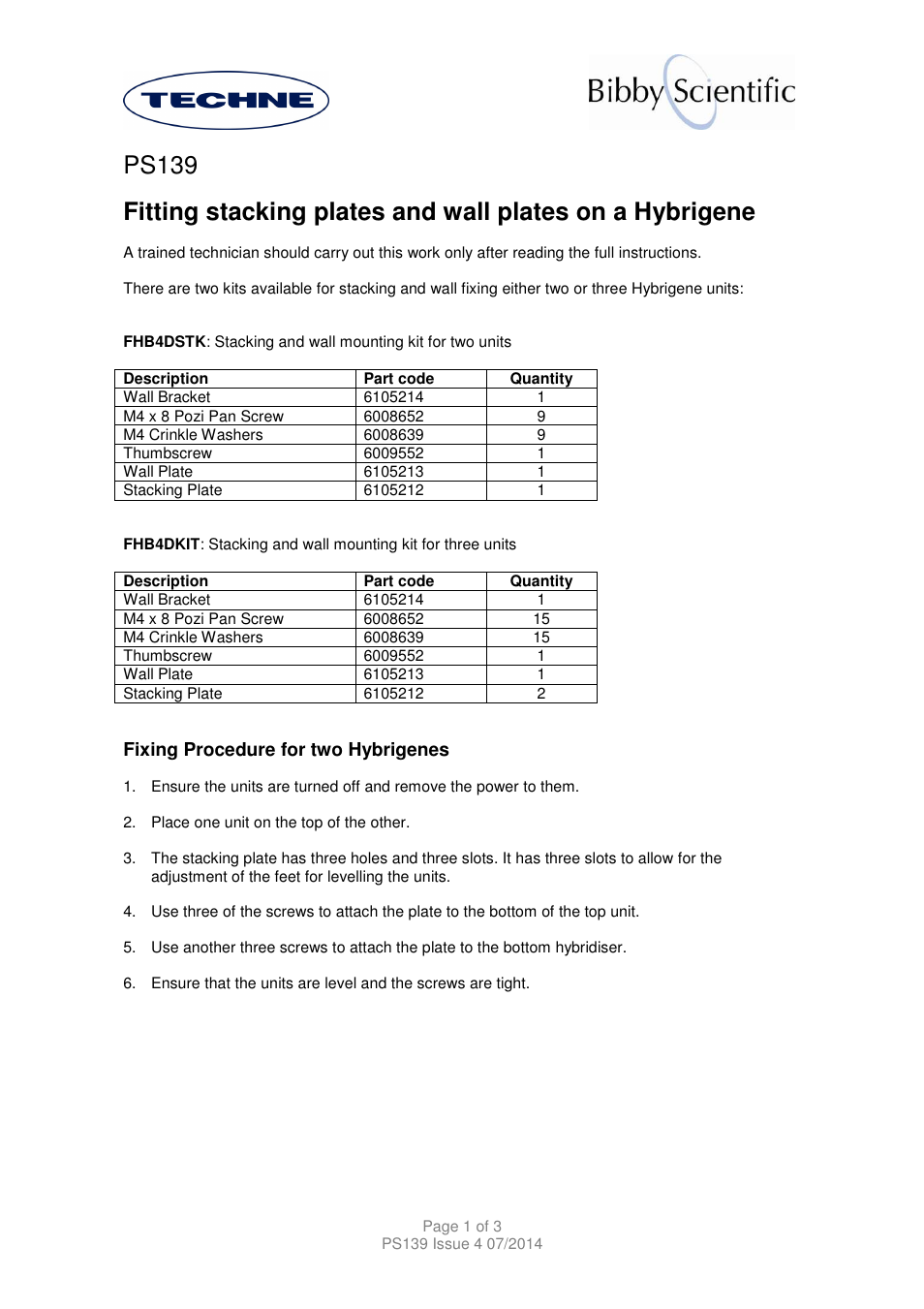 Techne PS139 User Manual | 3 pages