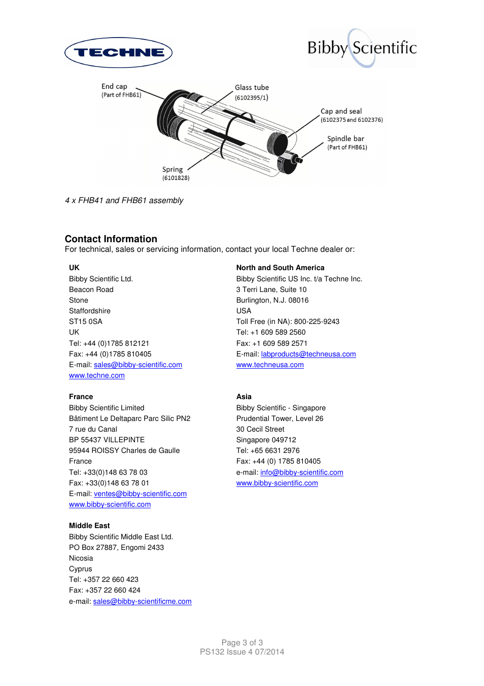 Contact information | Techne PS132 User Manual | Page 3 / 3