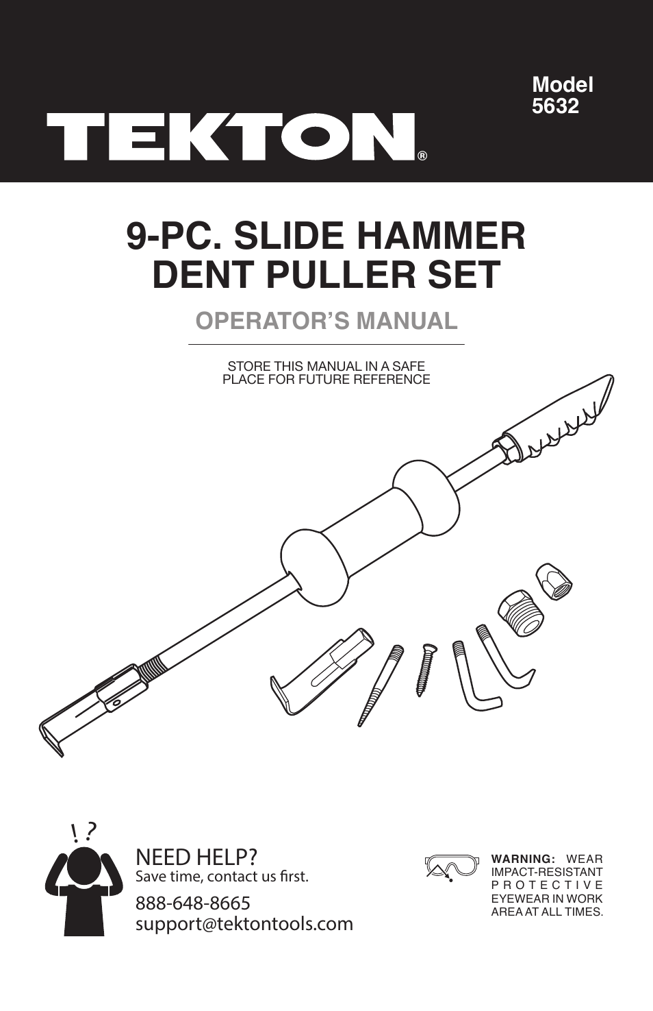 TEKTON 5632 - 9-pc. 5 lb. Slide Hammer Dent Puller Set User Manual | 4 pages