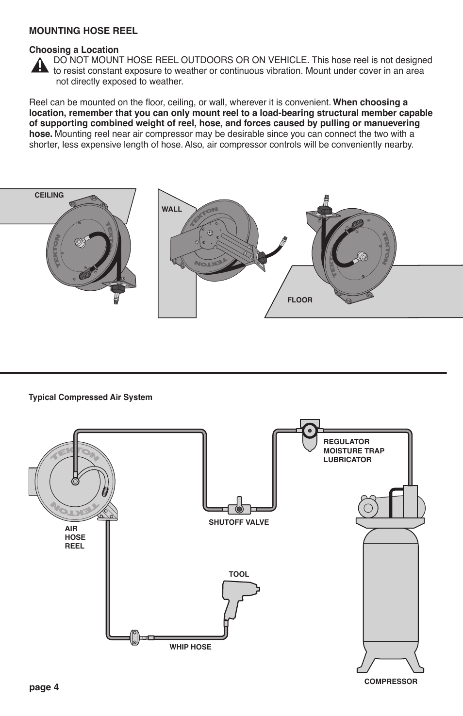 TEKTON 4677 - 25 ft. x 3/8 in. Retractable Air Hose Reel User Manual | Page 4 / 12