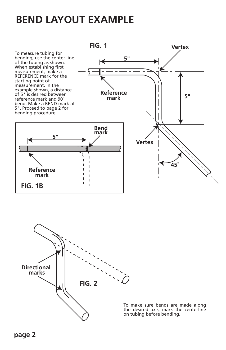 Bend layout example, Page 2, Fig. 1 | Fig. 1b fig. 2 | TEKTON 6519 - Three-Size Tubing Bender User Manual | Page 2 / 4