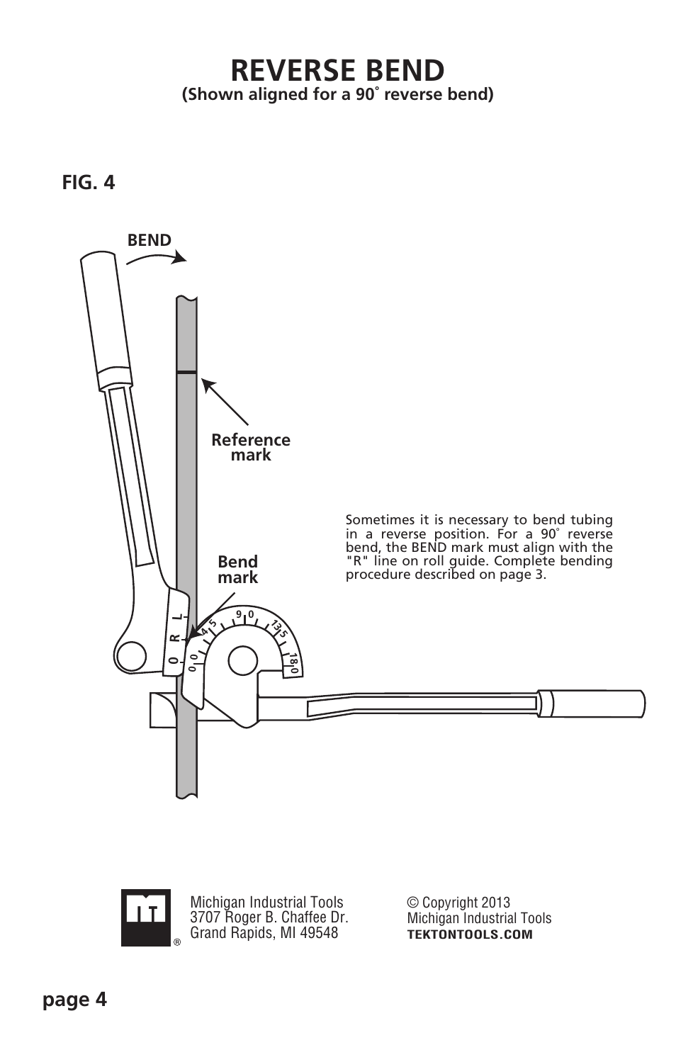 Reverse bend, Page 4 fig. 4, Bend | TEKTON 6519 - Three-Size Tubing Bender User Manual | Page 4 / 4