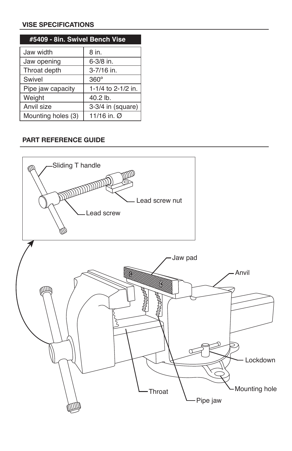 TEKTON 5409 - 8 in. Swivel Bench Vise User Manual | Page 2 / 4