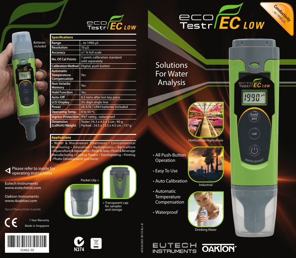 Thermo Fisher Scientific EcoTestr EC Low User Manual | 2 pages
