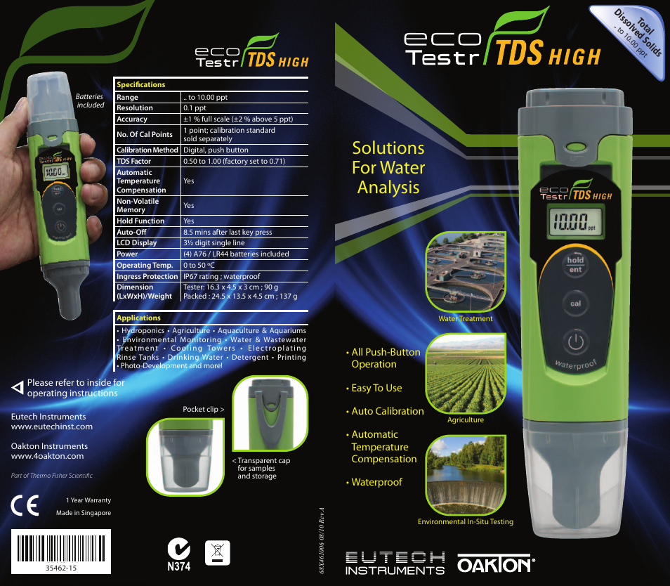 Thermo Fisher Scientific EcoTestr TDS High User Manual | 2 pages