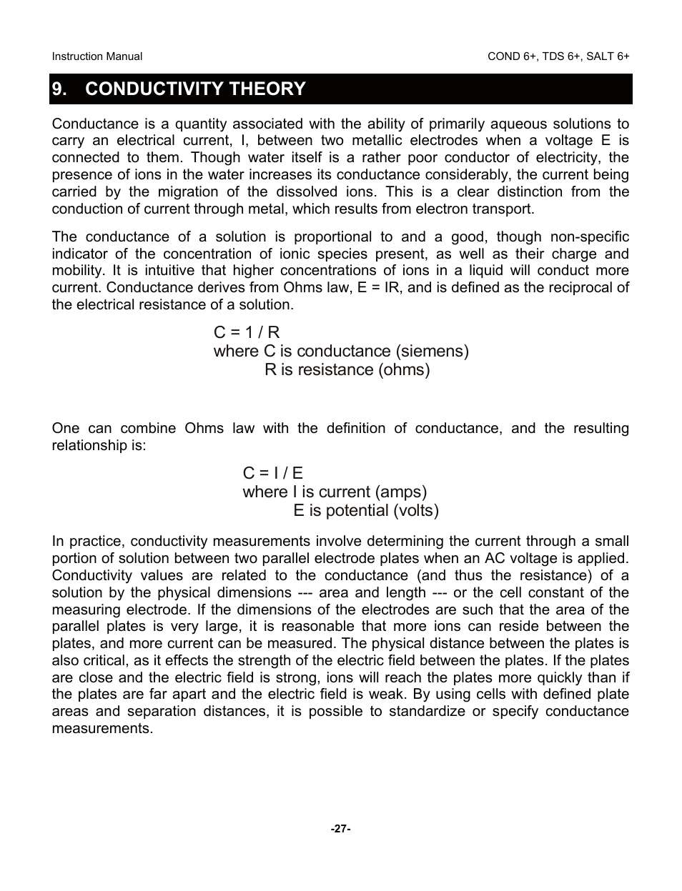 Conductivity theory | Thermo Fisher Scientific Eutech COND/TDS/Salt 6 Plus User Manual | Page 32 / 40