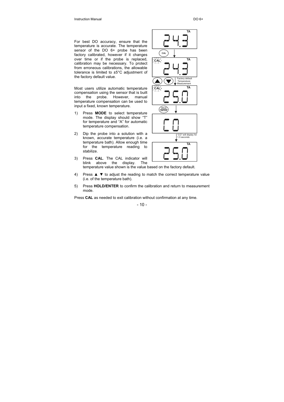 2 temperature calibration | Thermo Fisher Scientific Eutech DO 6 Plus User Manual | Page 16 / 48