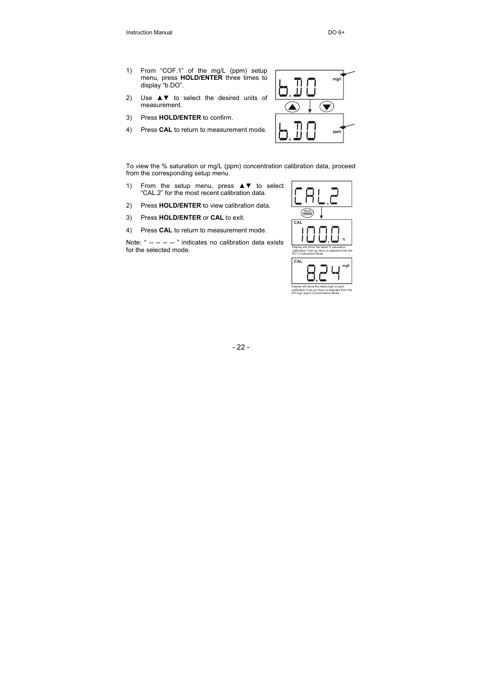 3 selection of mg/l or ppm (b.do), 4 calibration data (cal.2) | Thermo Fisher Scientific Eutech DO 6 Plus User Manual | Page 28 / 48