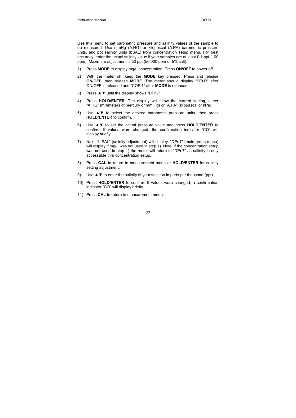 9 pressure & salinity adjustment | Thermo Fisher Scientific Eutech DO 6 Plus User Manual | Page 33 / 48