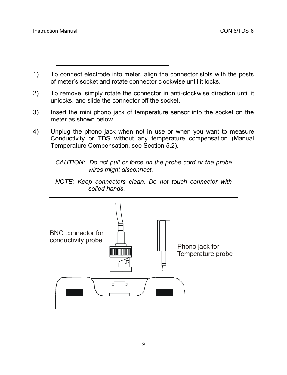 5 connecting the probe to meter | Thermo Fisher Scientific EcoScan CON 6 & TDS 6 User Manual | Page 13 / 56